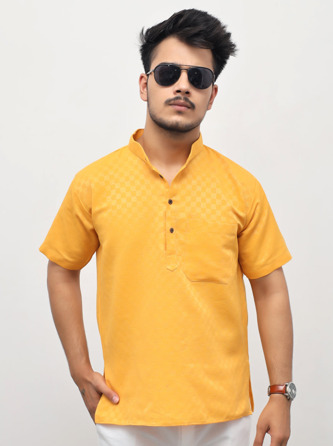 Men's Urban Check Short Half Sleeves Kurta