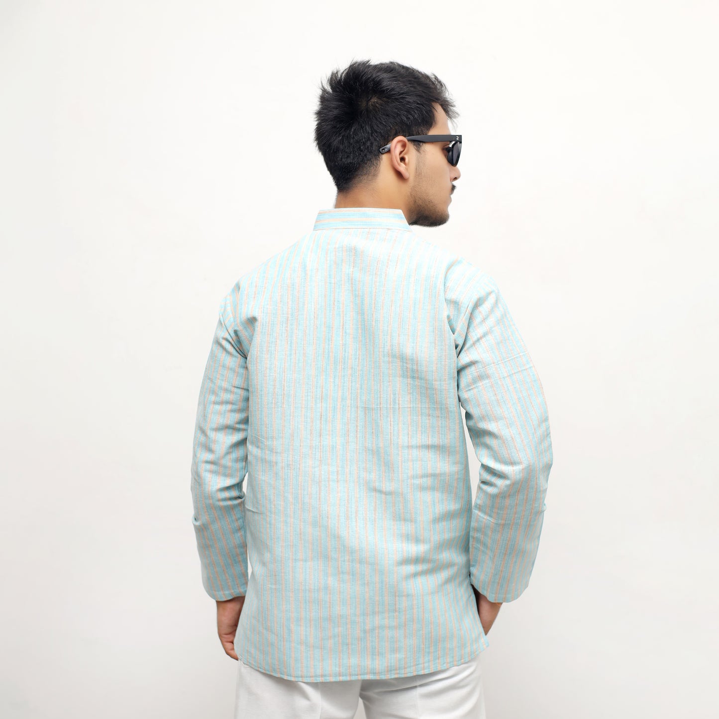 Combo Set Golden Striped Full Sleeves Short Kurta-Blue