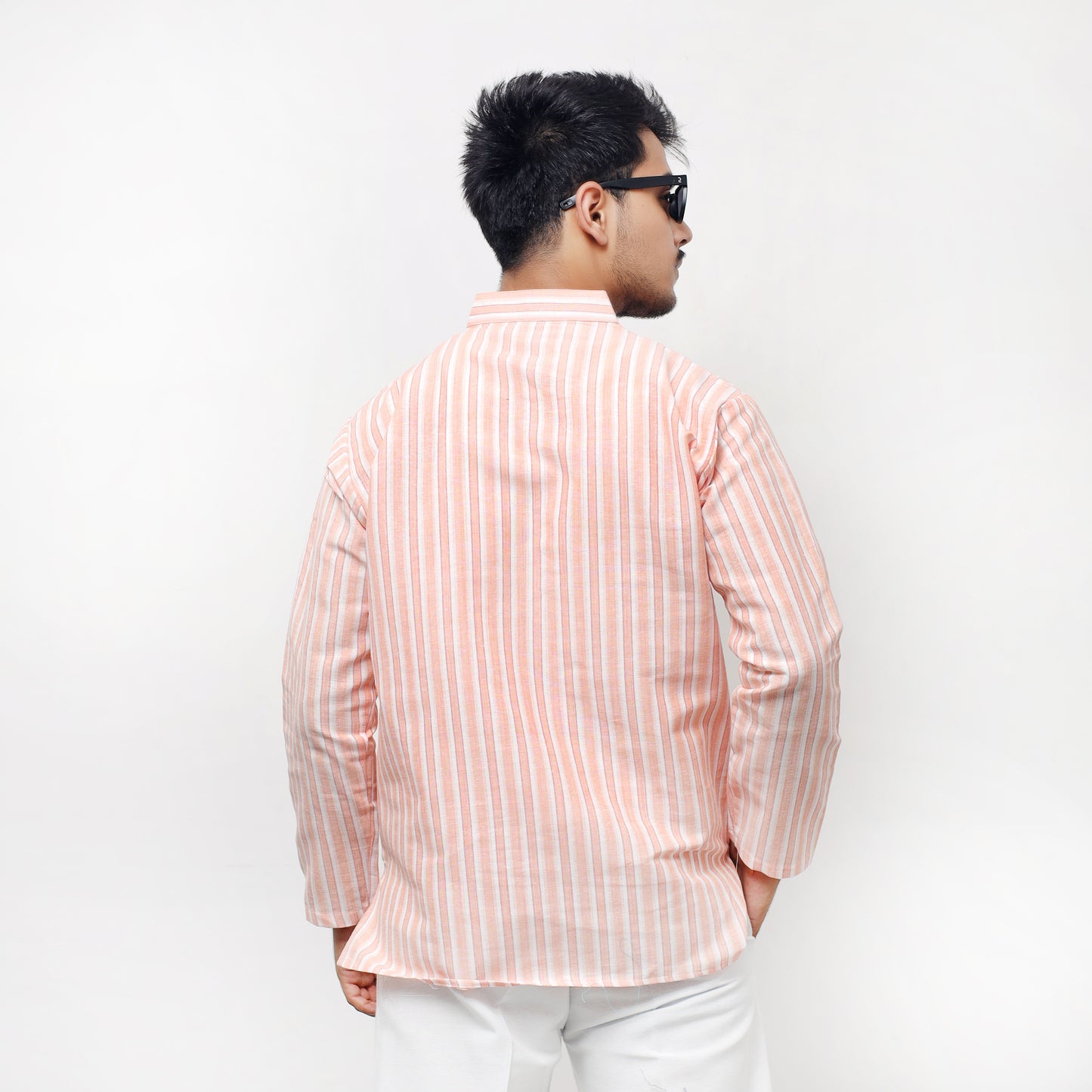 Combo Set White Striped Full Sleeves Kurta Pant-Orange