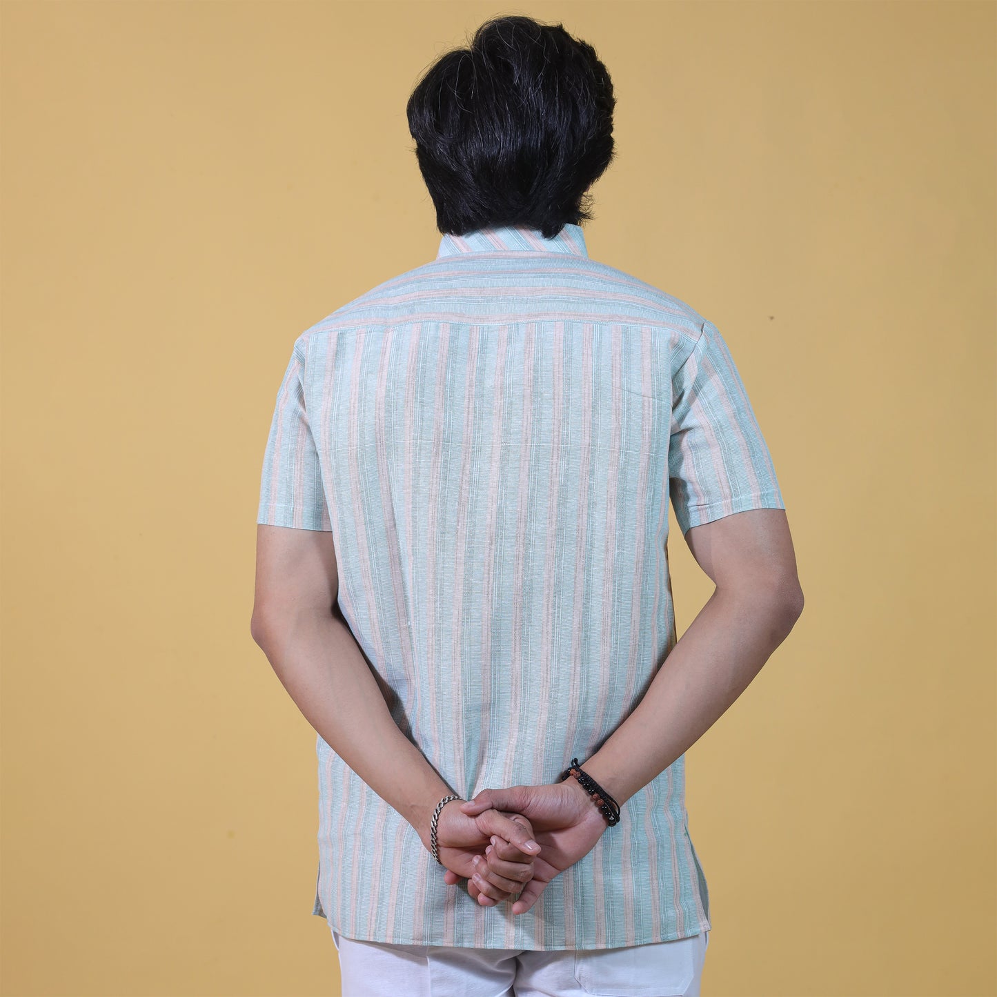 Combo Set Wide Stripe Half Sleeves Short Kurta Pant-Green