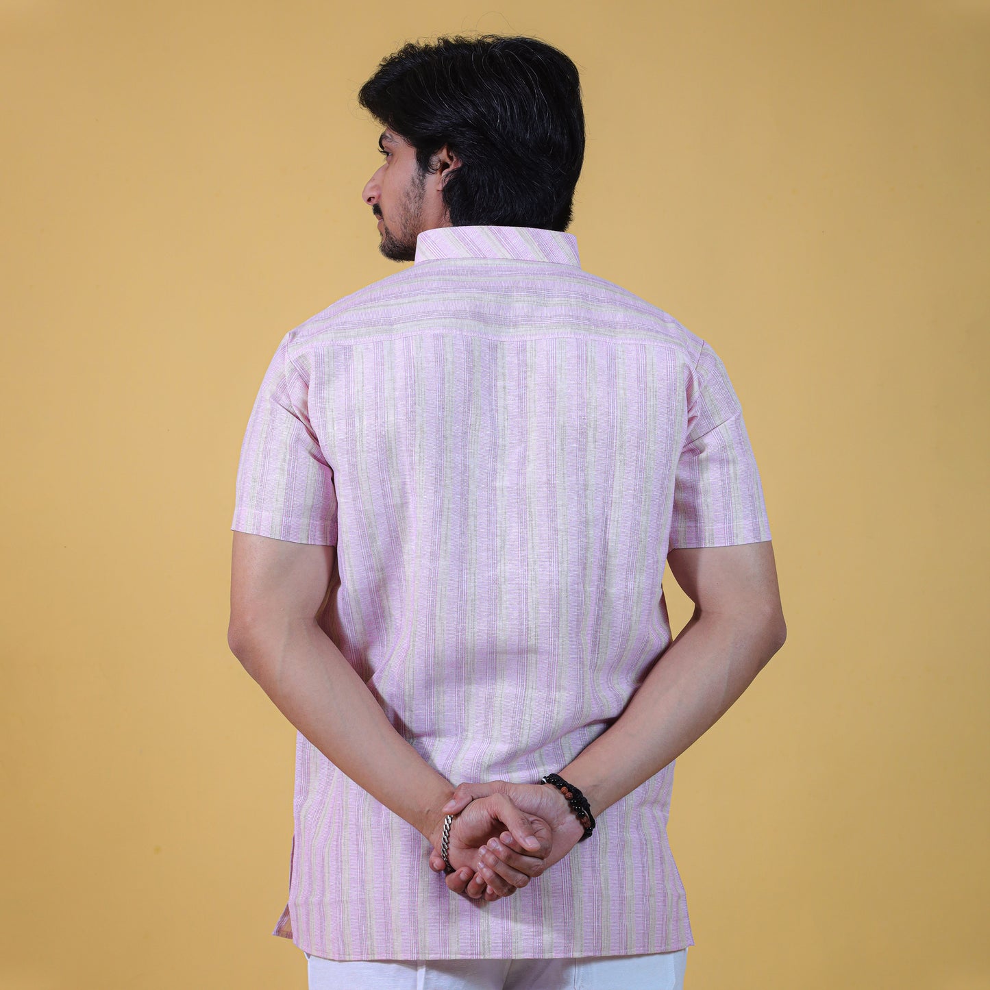 Combo Set Wide Stripe Half Sleeves Short Kurta Pant-Pink