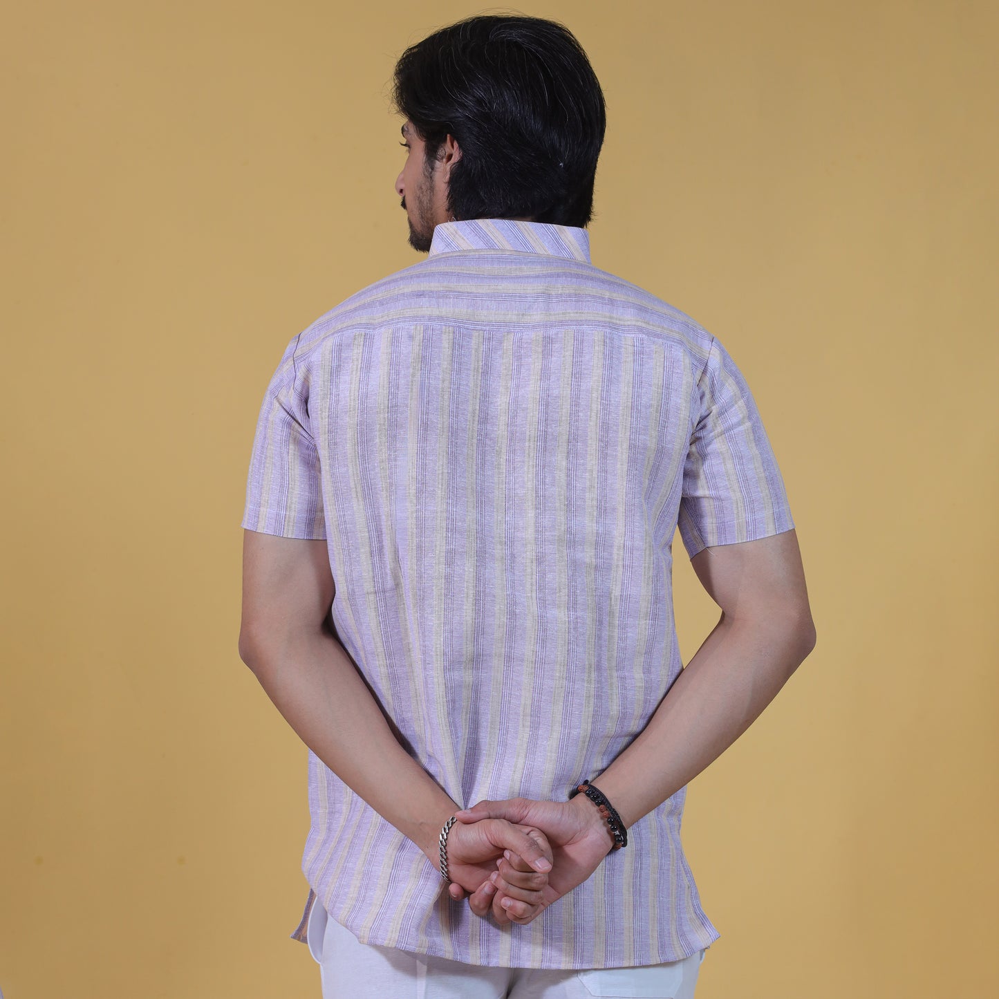 Combo Set Wide Stripe Half Sleeves Short Kurta Pant-Purple