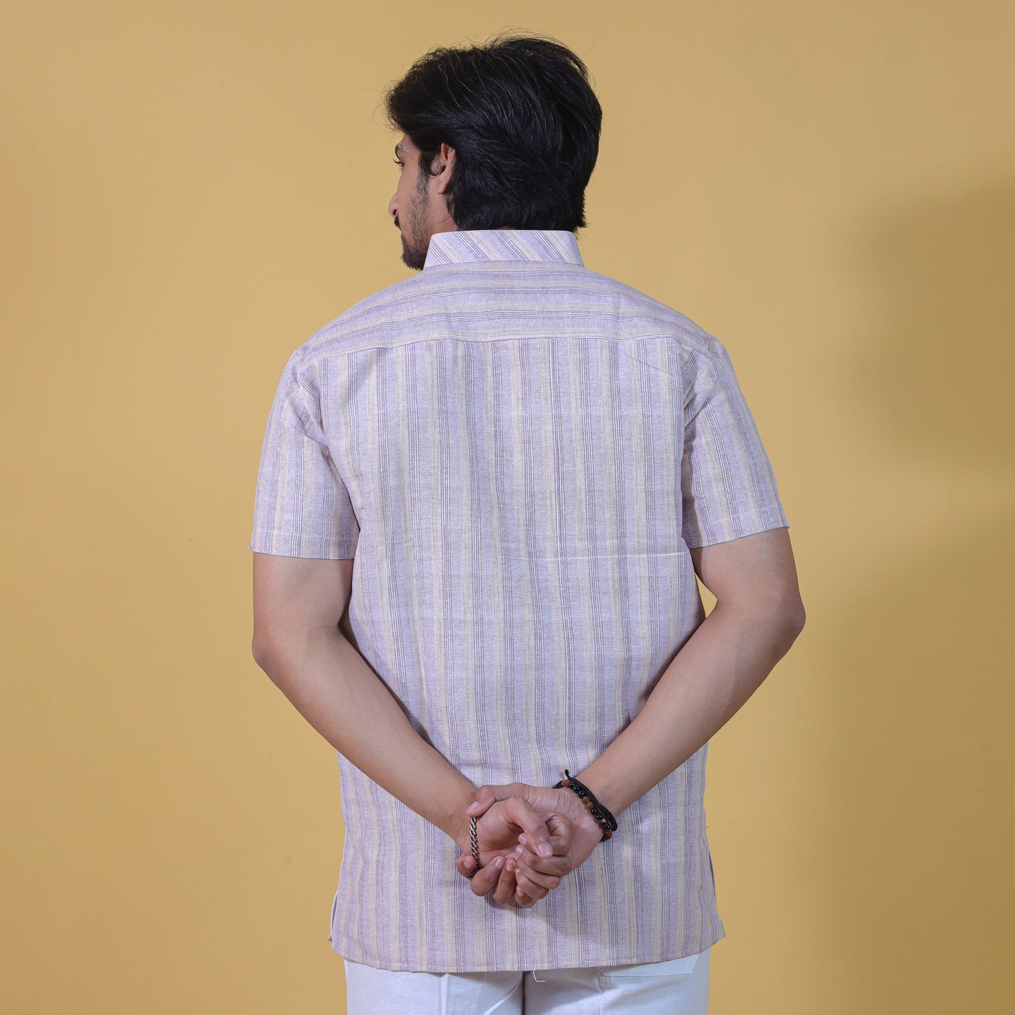 Combo Set Wide Stripe Half Sleeves Short Kurta Pant-Skin