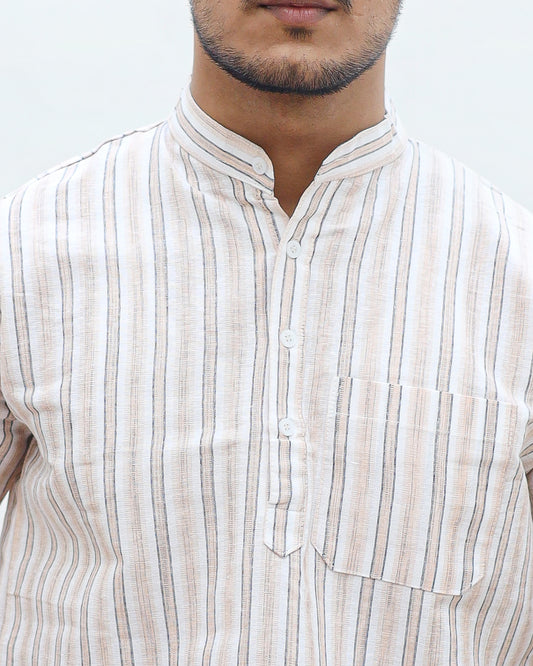 White Striped Half Sleeves Short Kurta-Skin
