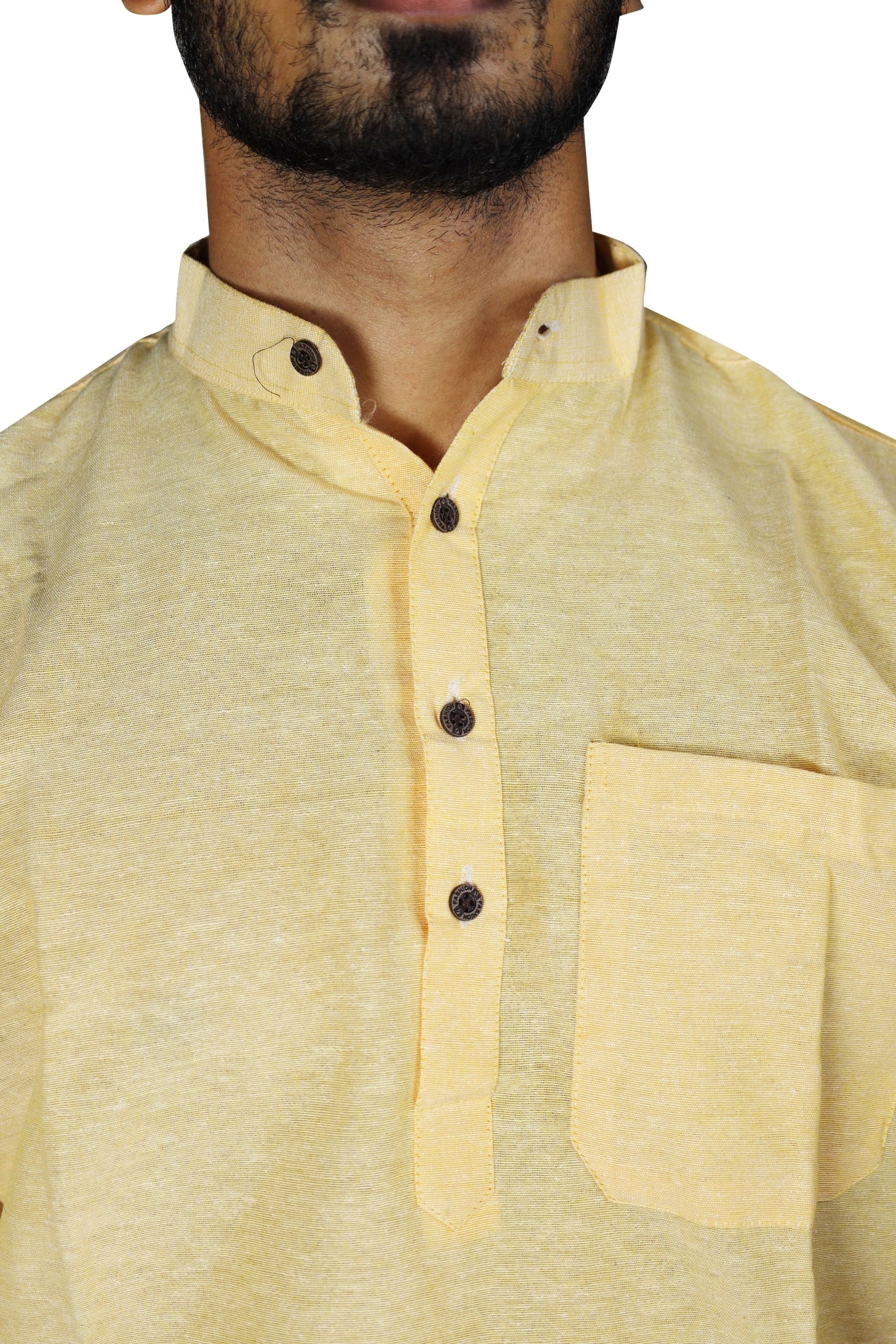 Solid Half Sleeves Short Kurta-Yellow