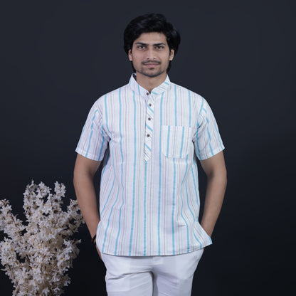 Aligned Threads Half Sleeves Short Kurta-Blue