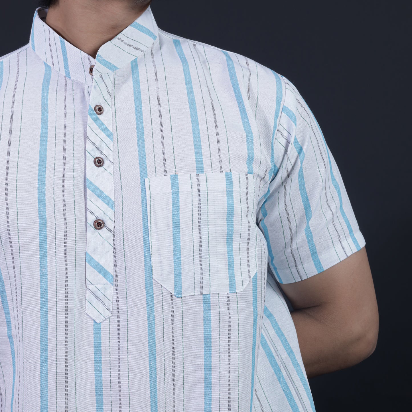 Aligned Threads Half Sleeves Short Kurta-Blue