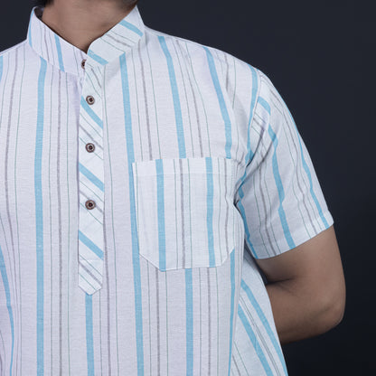 Combo Set Aligned Threads Half Sleeves Short Kurta Pant-Blue