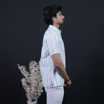 Aligned Threads Half Sleeves Short Kurta-Blue