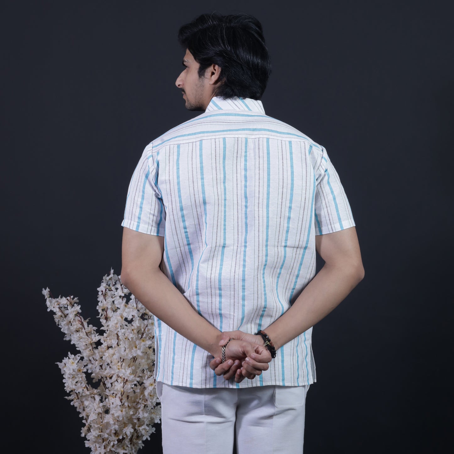 Combo Set Aligned Threads Half Sleeves Short Kurta Pant-Blue