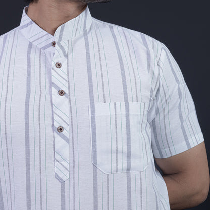 Combo Set Aligned Threads Half Sleeves Short Kurta Pant-Gray