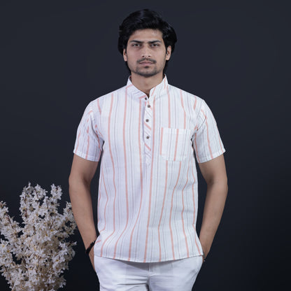 Combo Set Aligned Threads Half Sleeves Short Kurta Pant-Orange