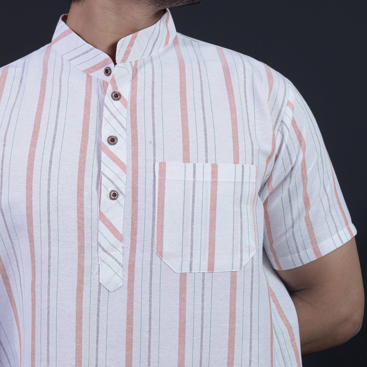 Aligned Threads Half Sleeves Short Kurta-Orange