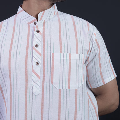 Combo Set Aligned Threads Half Sleeves Short Kurta Pant-Orange