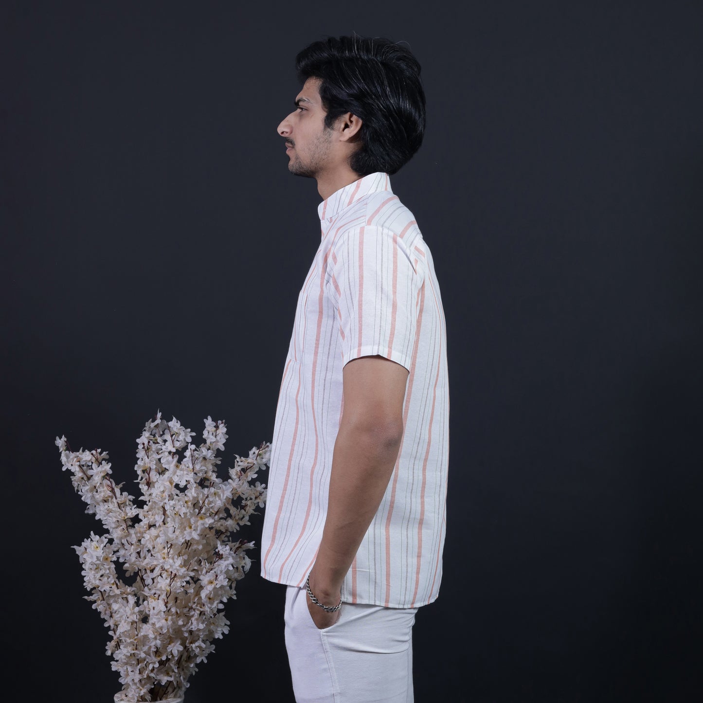 Aligned Threads Half Sleeves Short Kurta-Orange