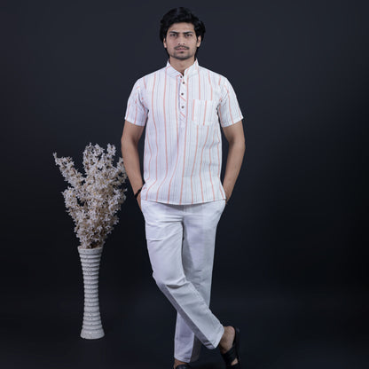 Combo Set Aligned Threads Half Sleeves Short Kurta Pant-Orange