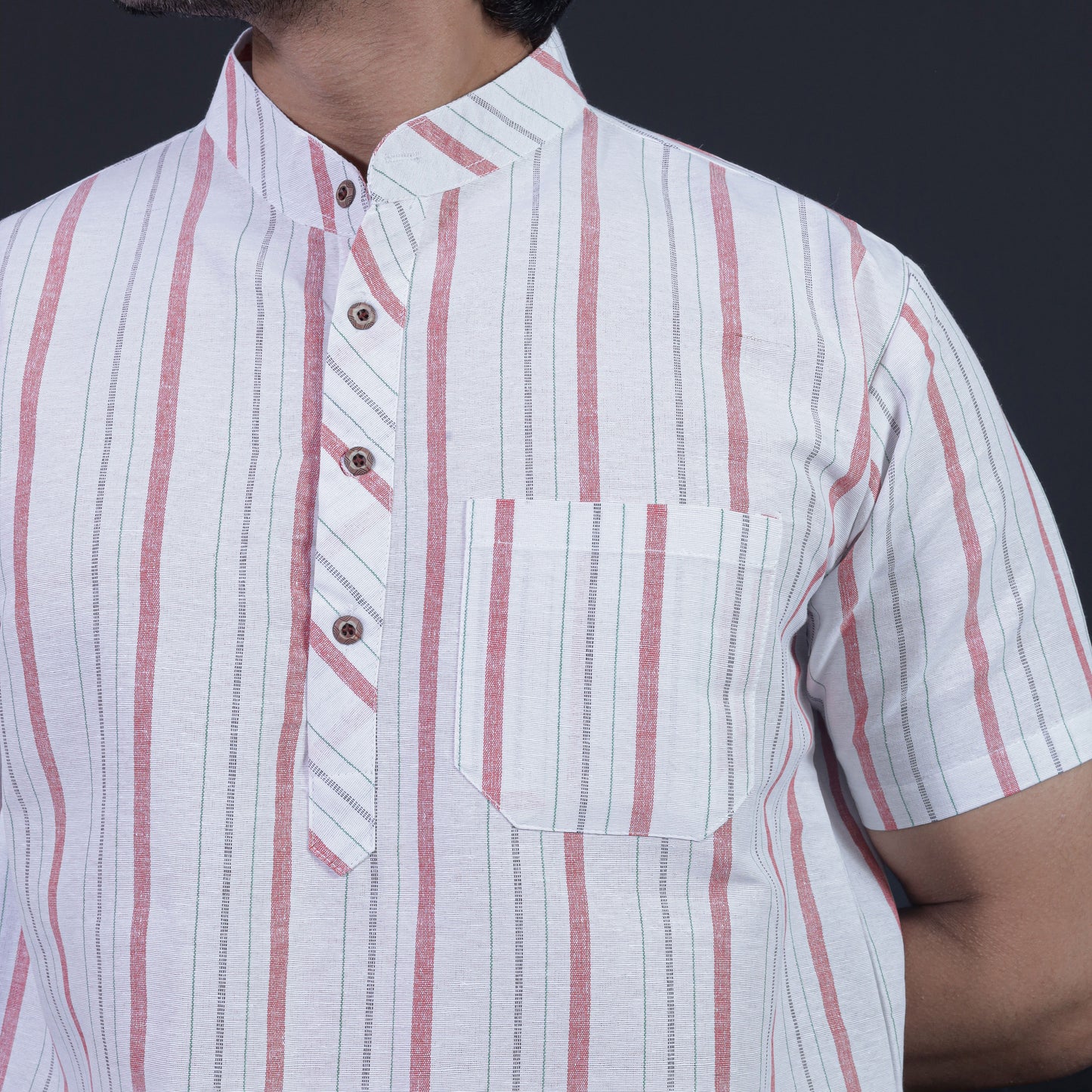 Aligned Threads Half Sleeves Short Kurta-Red