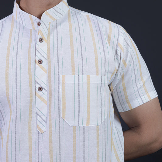 Aligned Threads Half Sleeves Short Kurta-Yellow