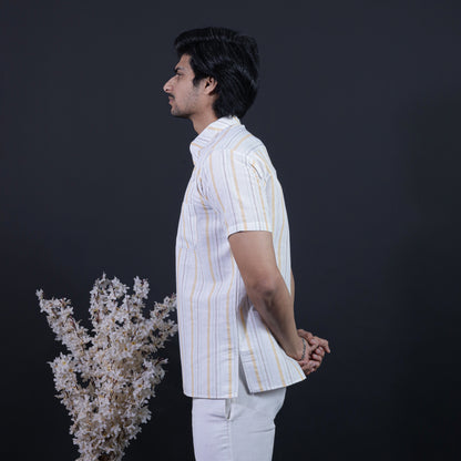 Aligned Threads Half Sleeves Short Kurta-Yellow