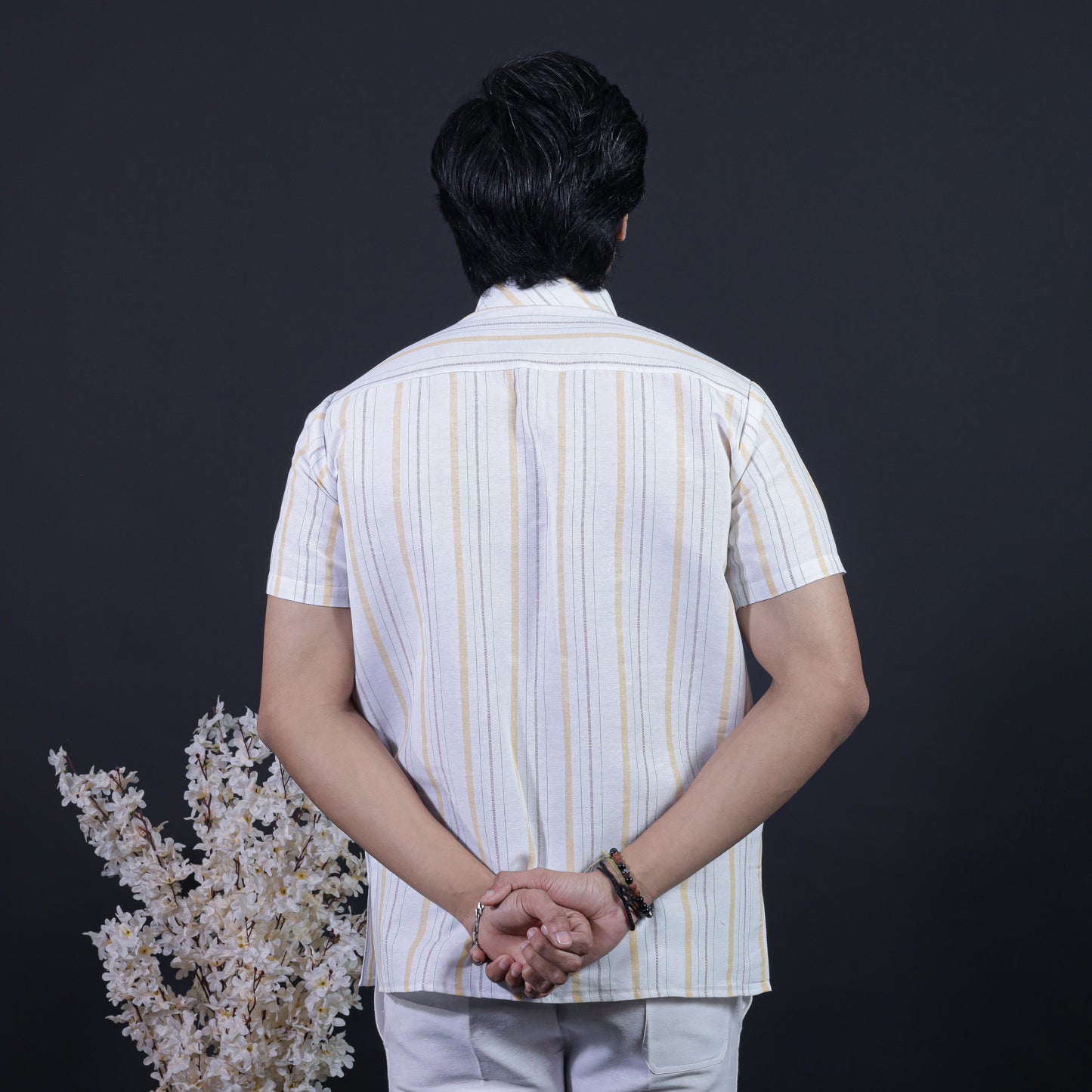 Aligned Threads Half Sleeves Short Kurta-Yellow