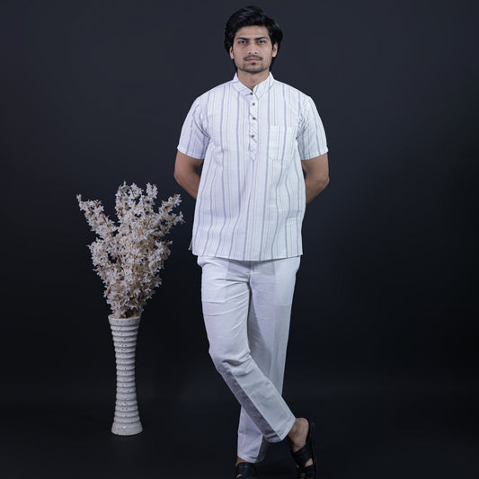 Combo Set Aligned Threads Half Sleeves Short Kurta Pant-Gray