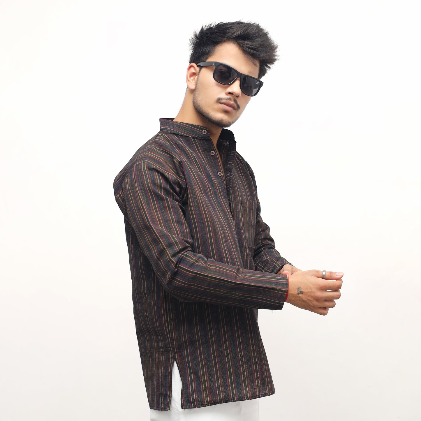 Combo Set Breeze Striped Full Sleeves Kurta Pant-Black