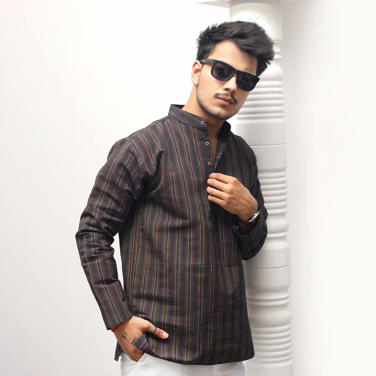 Combo Set Breeze Striped Full Sleeves Kurta Pant-Black