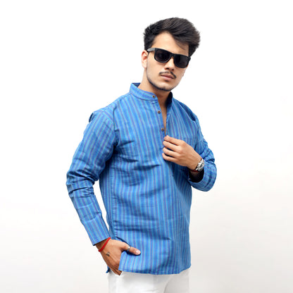 Combo Set Breeze Striped Full Sleeves Kurta Pant-Blue