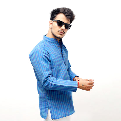 Combo Set Breeze Striped Full Sleeves Kurta Pant-Blue
