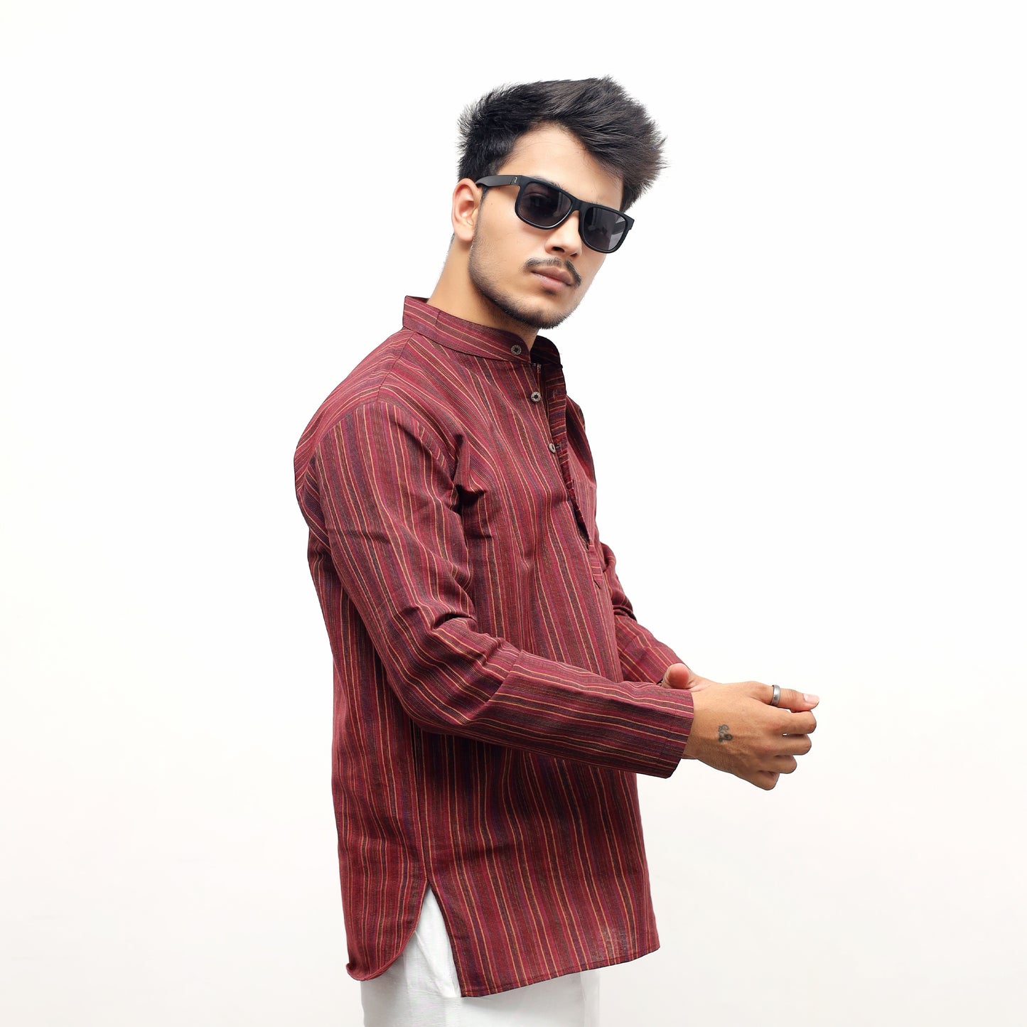 Combo Set Breeze Striped Full Sleeves Kurta Pant-Maroon