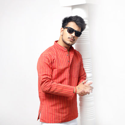 Combo Set Breeze Striped Full Sleeves Kurta Pant-Red