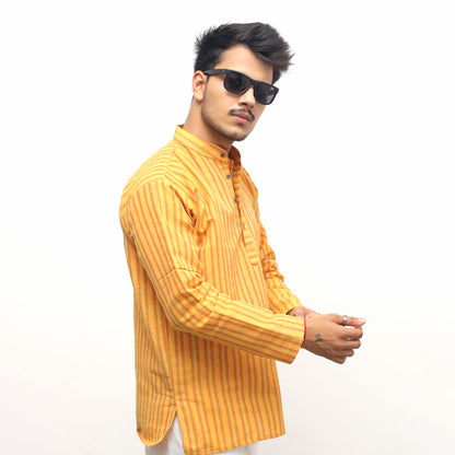 Combo Set Breeze Striped Full Sleeves Kurta Pant--Yellow