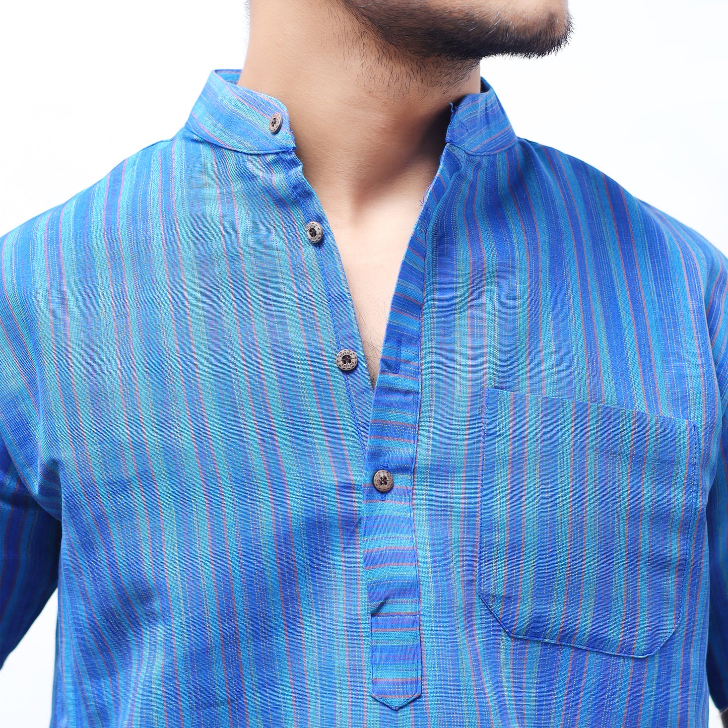 Breeze Striped Half Sleeves Short Kurta-Blue