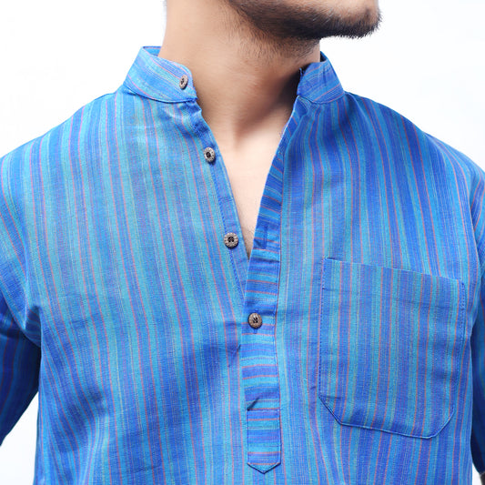 Breeze Striped Half Sleeves Short Kurta-Blue