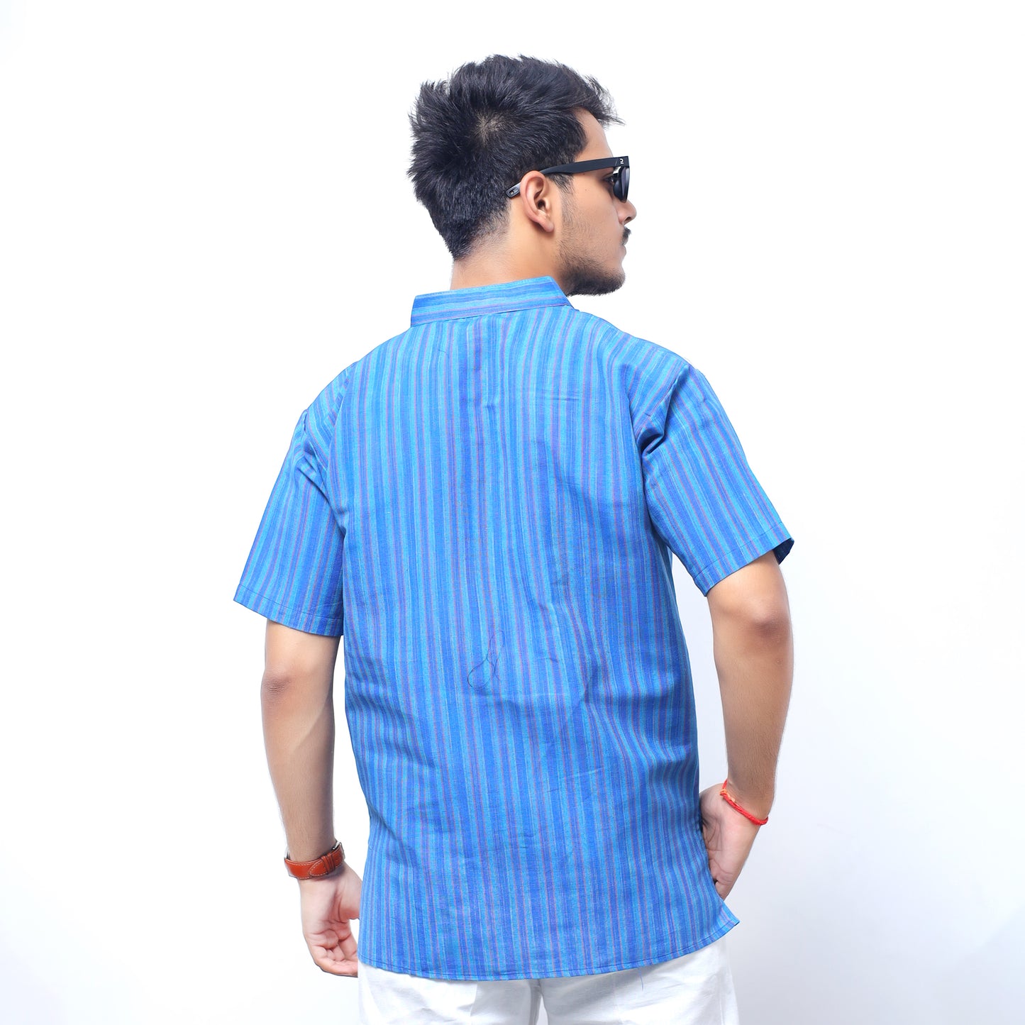Breeze Striped Half Sleeves Short Kurta-Blue