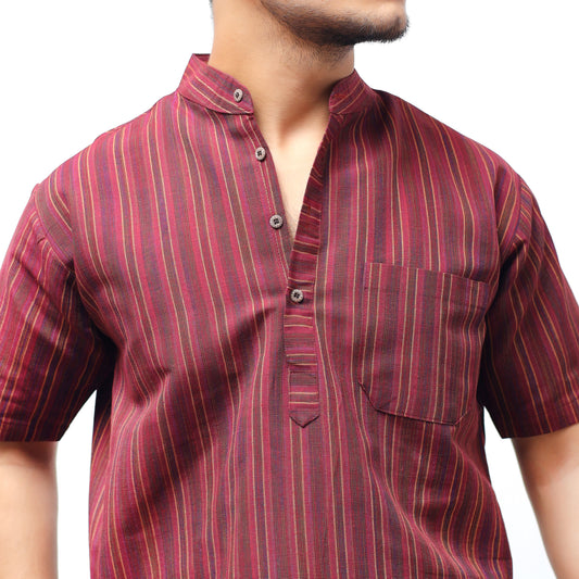 Breeze Striped Half Sleeves Short Kurta-Maroon