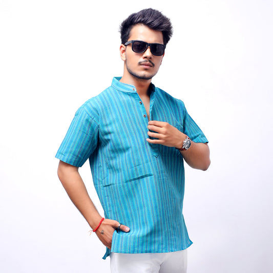 Breeze Striped Half Sleeves Short Kurta-Mint Green