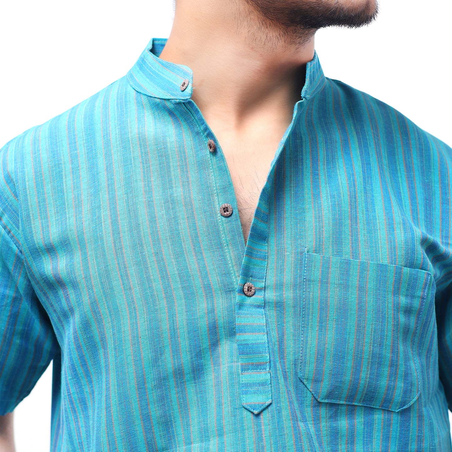 Breeze Striped Half Sleeves Short Kurta-Mint Green