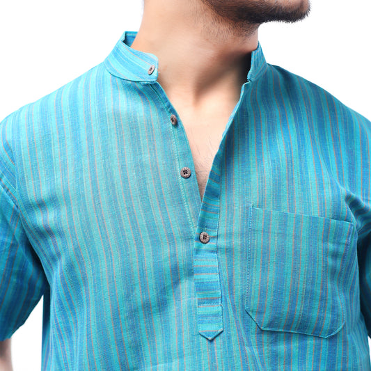 Breeze Striped Half Sleeves Short Kurta-Mint Green