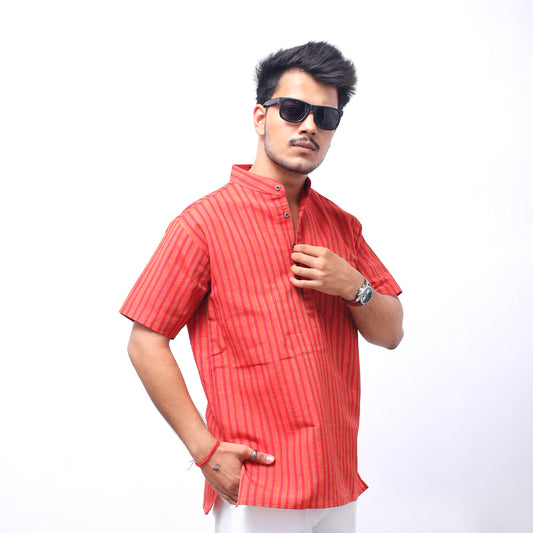 Breeze Striped Half Sleeves Short Kurta-Red
