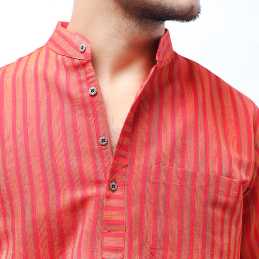 Breeze Striped Half Sleeves Short Kurta-Red