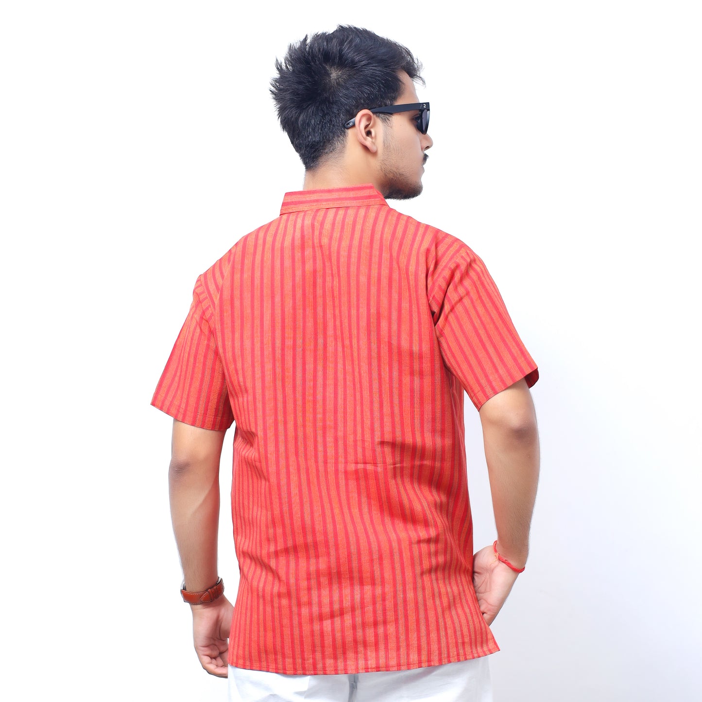 Breeze Striped Half Sleeves Short Kurta-Red