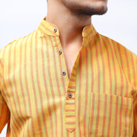 Breeze Striped Half Sleeves Short Kurta-Yellow