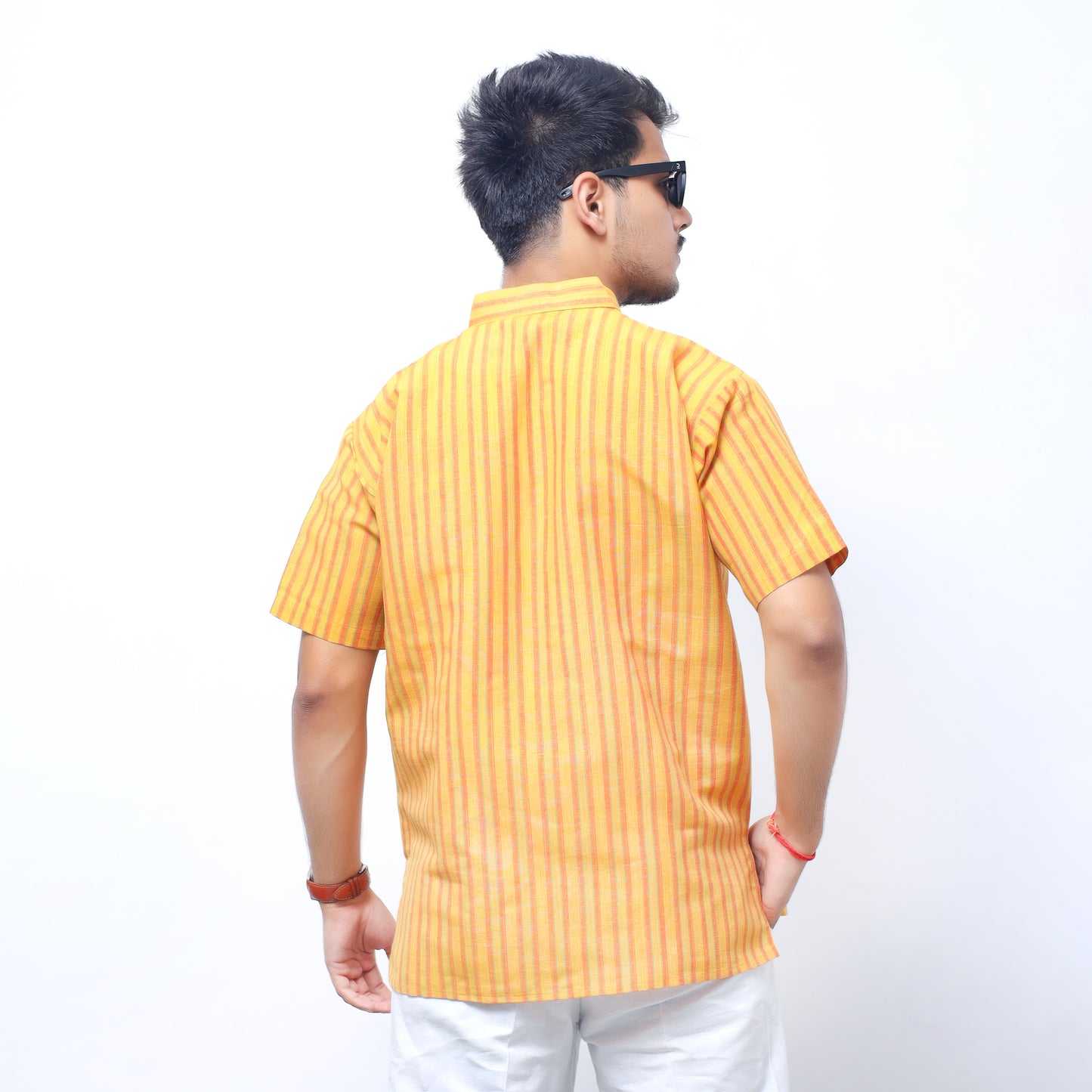 Breeze Striped Half Sleeves Short Kurta-Yellow