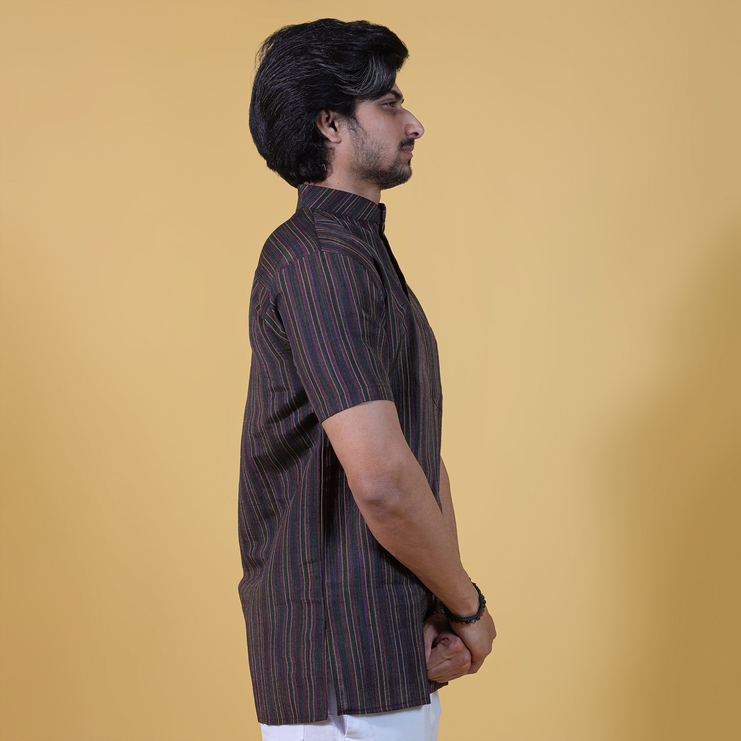 Combo Set Breeze Striped Half Sleeves Short Kurta Pant-Black