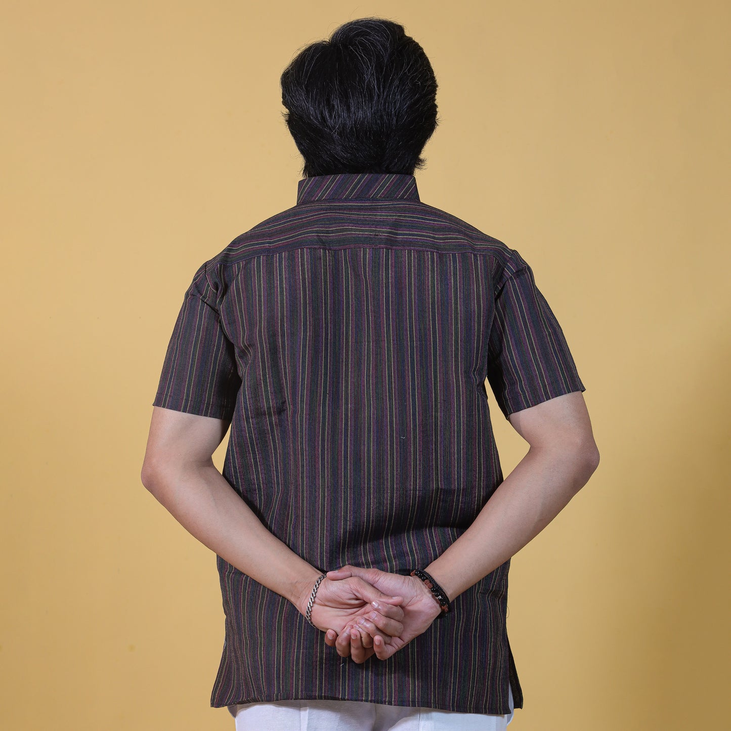 Combo Set Breeze Striped Half Sleeves Short Kurta Pant-Black