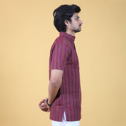Combo Set Breeze Striped Half Sleeves Short Kurta Pant-Maroon