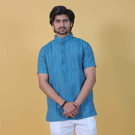 Breeze Striped Half Sleeves Short Kurta-Mint Green