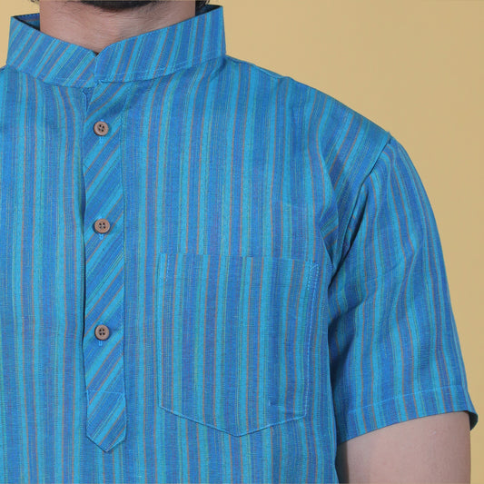 Breeze Striped Half Sleeves Short Kurta-Mint Green