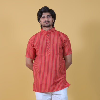 Combo Set Breeze Striped Half Sleeves Short Kurta Pant-Red